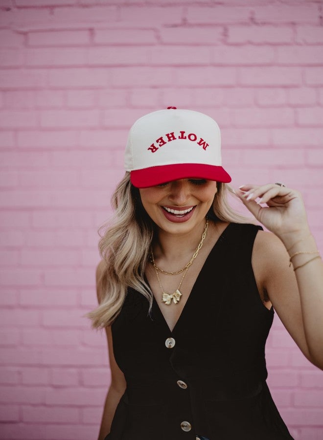 KATYDID Mother Upside-Down Embroidered Trucker Hat for Women - Vintage Two-Tone Snapback Baseball Cap - Trendy, Western Style Mom Hat for Women - USA Made (Red/Tan) - Image 2